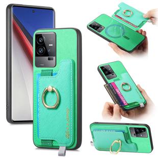 For vivo iQOO 11 Pro 5G Retro Magsafe Cross Leather Ring Holder Card Bag Phone Case(Green)