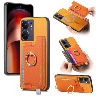 For vivo iQOO Neo9 / Neo9 Pro 5G Retro Magsafe Cross Leather Ring Holder Card Bag Phone Case(Yellow)