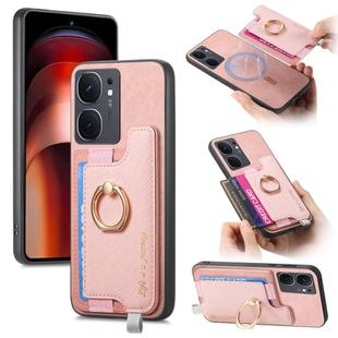For vivo iQOO Neo9 / Neo9 Pro 5G Retro Magsafe Cross Leather Ring Holder Card Bag Phone Case(Pink)