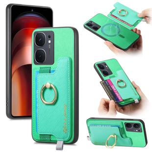For vivo iQOO Neo9 / Neo9 Pro 5G Retro Magsafe Cross Leather Ring Holder Card Bag Phone Case(Green)