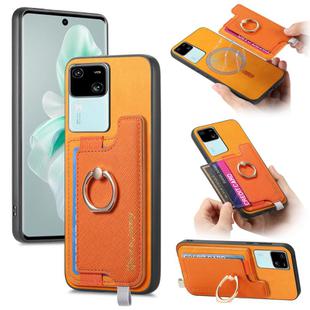 For vivo S18 / S18 Pro 5G Retro Magsafe Cross Leather Ring Holder Card Bag Phone Case(Yellow)