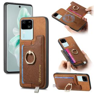 For vivo S18 / S18 Pro 5G Retro Magsafe Cross Leather Ring Holder Card Bag Phone Case(Brown)