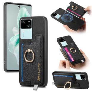 For vivo S18 / S18 Pro 5G Retro Magsafe Cross Leather Ring Holder Card Bag Phone Case(Black)