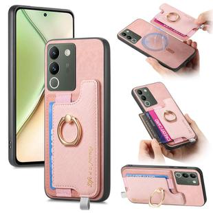 For vivo Y200 / V29e Retro Magsafe Cross Leather Ring Holder Card Bag Phone Case(Pink)