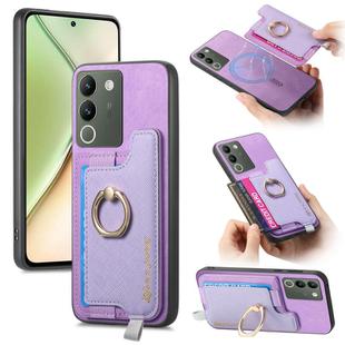 For vivo Y200 / V29e Retro Magsafe Cross Leather Ring Holder Card Bag Phone Case(Purple)