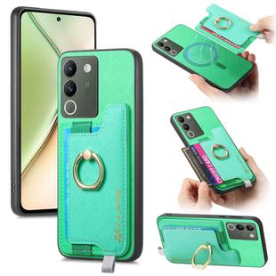 For vivo Y200 / V29e Retro Magsafe Cross Leather Ring Holder Card Bag Phone Case(Green)