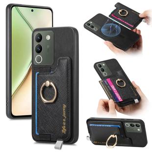 For vivo Y200 / V29e Retro Magsafe Cross Leather Ring Holder Card Bag Phone Case(Black)