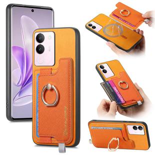 For vivo S17 / S17 Pro / V29 Pro 5G Retro Magsafe Cross Leather Ring Holder Card Bag Phone Case(Yellow)