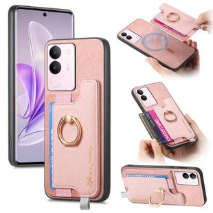 For vivo S17 / S17 Pro / V29 Pro 5G Retro Magsafe Cross Leather Ring Holder Card Bag Phone Case(Pink)