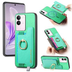 For vivo S17 / S17 Pro / V29 Pro 5G Retro Magsafe Cross Leather Ring Holder Card Bag Phone Case(Green)
