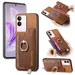 For vivo S17 / S17 Pro / V29 Pro 5G Retro Magsafe Cross Leather Ring Holder Card Bag Phone Case(Brown)