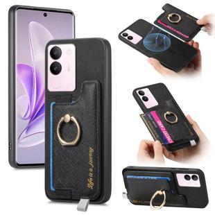 For vivo S17 / S17 Pro / V29 Pro 5G Retro Magsafe Cross Leather Ring Holder Card Bag Phone Case(Black)
