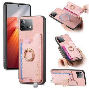 For Vivo iQOO Neo8 / Neo8 Pro Retro Magsafe Cross Leather Ring Holder Card Bag Phone Case(Pink)