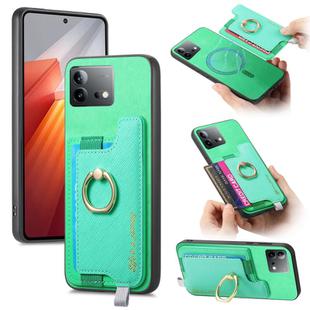 For Vivo iQOO Neo8 / Neo8 Pro Retro Magsafe Cross Leather Ring Holder Card Bag Phone Case(Green)