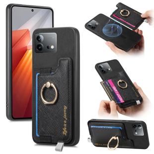 For Vivo iQOO Neo8 / Neo8 Pro Retro Magsafe Cross Leather Ring Holder Card Bag Phone Case(Black)