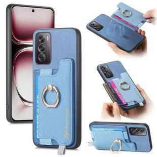 For OPPO Reno12 Pro Global Retro Magsafe Cross Leather Ring Holder Card Bag Phone Case(Blue)