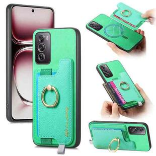 For OPPO Reno12 Pro Global Retro Magsafe Cross Leather Ring Holder Card Bag Phone Case(Green)