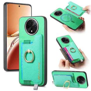 For OPPO A3 Pro Retro Magsafe Cross Leather Ring Holder Card Bag Phone Case(Green)