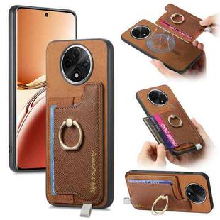 For OPPO A3 Pro Retro Magsafe Cross Leather Ring Holder Card Bag Phone Case(Brown)