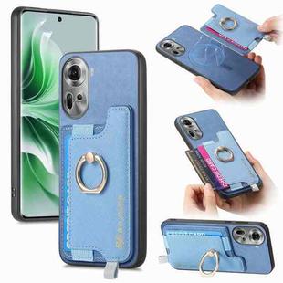 For OPPO Reno11 Global Retro Magsafe Cross Leather Ring Holder Card Bag Phone Case(Blue)