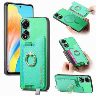 For OPPO A58 4G Retro Magsafe Cross Leather Ring Holder Card Bag Phone Case(Green)