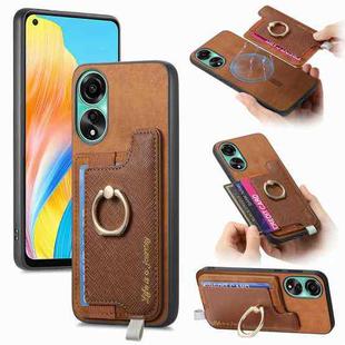 For OPPO A78 4G Retro Magsafe Cross Leather Ring Holder Card Bag Phone Case(Brown)