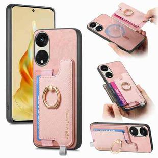 For OPPO Reno8 T / A1 Pro Retro Magsafe Cross Leather Ring Holder Card Bag Phone Case(Pink)