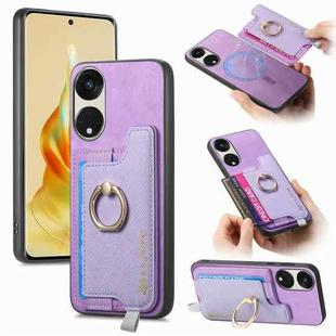 For OPPO Reno8 T / A1 Pro Retro Magsafe Cross Leather Ring Holder Card Bag Phone Case(Purple)