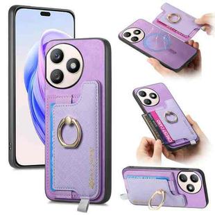 For Honor X50i+ Retro Magsafe Cross Leather Ring Holder Card Bag Phone Case(Purple)