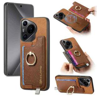 For Huawei Pura 70 Retro Magsafe Cross Leather Ring Holder Card Bag Phone Case(Brown)