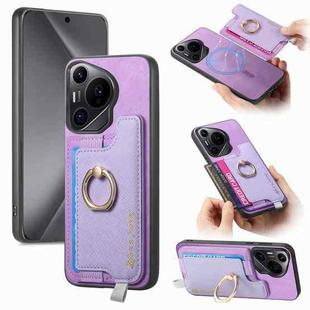 For Huawei Pura 70 Pro Retro Magsafe Cross Leather Ring Holder Card Bag Phone Case(Purple)