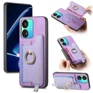 For Realme GT Neo5 SE 5G Retro Magsafe Cross Leather Ring Holder Card Bag Phone Case(Purple)