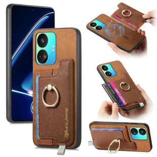 For Realme GT Neo5 SE 5G Retro Magsafe Cross Leather Ring Holder Card Bag Phone Case(Brown)