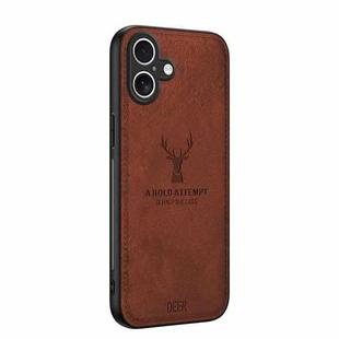 For iPhone 16 Plus Deer Head Cloth Skin All-inclusive Phone Case(Brown)