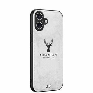 For iPhone 16 Plus Deer Head Cloth Skin All-inclusive Phone Case(White)