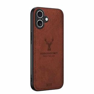 For iPhone 16 Deer Head Cloth Skin All-inclusive Phone Case(Brown)