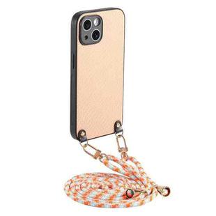 For iPhone 13 mini Carbon Fiber Texture Leather Back Phone Case with Crossbody Strap(Khaki)