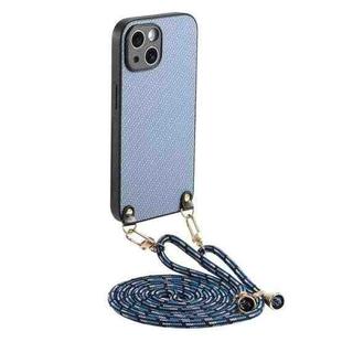 For iPhone 13 mini Carbon Fiber Texture Leather Back Phone Case with Crossbody Strap(Blue)