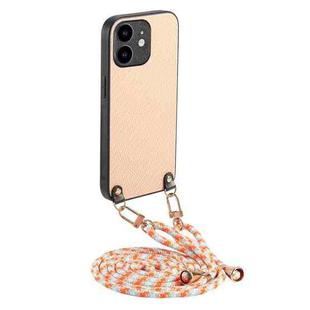 For iPhone 12 mini Carbon Fiber Texture Leather Back Phone Case with Crossbody Strap(Khaki)