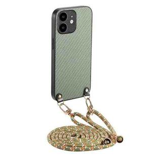 For iPhone 11 Carbon Fiber Texture Leather Back Phone Case with Crossbody Strap(Green)
