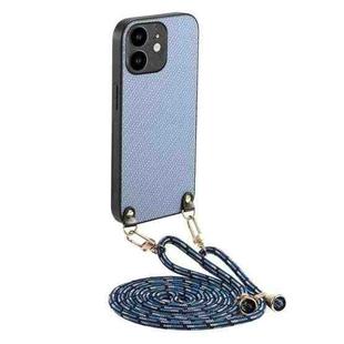 For iPhone 11 Carbon Fiber Texture Leather Back Phone Case with Crossbody Strap(Blue)