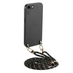 For iPhone 7 / 8 / SE 2022 / SE 2020 Carbon Fiber Texture Leather Back Phone Case with Crossbody Strap(Black)
