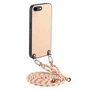 For iPhone 7 / 8 / SE 2022 / SE 2020 Carbon Fiber Texture Leather Back Phone Case with Crossbody Strap(Khaki)