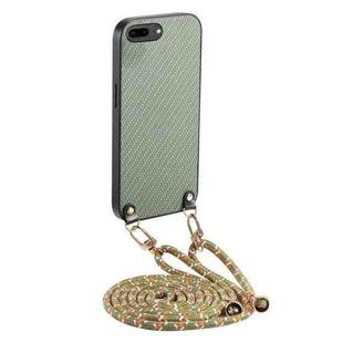 For iPhone 7 Plus / 8 Plus Carbon Fiber Texture Leather Back Phone Case with Crossbody Strap(Green)