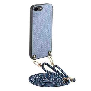 For iPhone 6 Plus / 6s Plus Carbon Fiber Texture Leather Back Phone Case with Crossbody Strap(Blue)