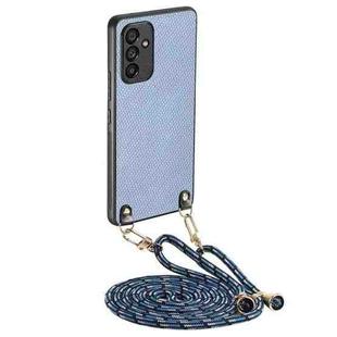 For Samsung Galaxy A54 5G Carbon Fiber Texture Leather Back Cover Phone Case with Crossbody Strap(Blue)