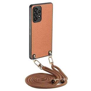 For Samsung Galaxy A53 Carbon Fiber Texture Leather Back Cover Phone Case with Crossbody Strap(Brown)