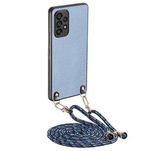 For Samsung Galaxy A72 5G / 4G Carbon Fiber Texture Leather Back Cover Phone Case with Crossbody Strap(Blue)
