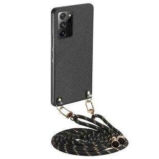 For Samsung Galaxy Note20 Ultra Carbon Fiber Texture Leather Back Cover Phone Case with Crossbody Strap(Black)