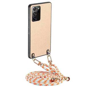 For Samsung Galaxy Note20 Ultra Carbon Fiber Texture Leather Back Cover Phone Case with Crossbody Strap(Khaki)